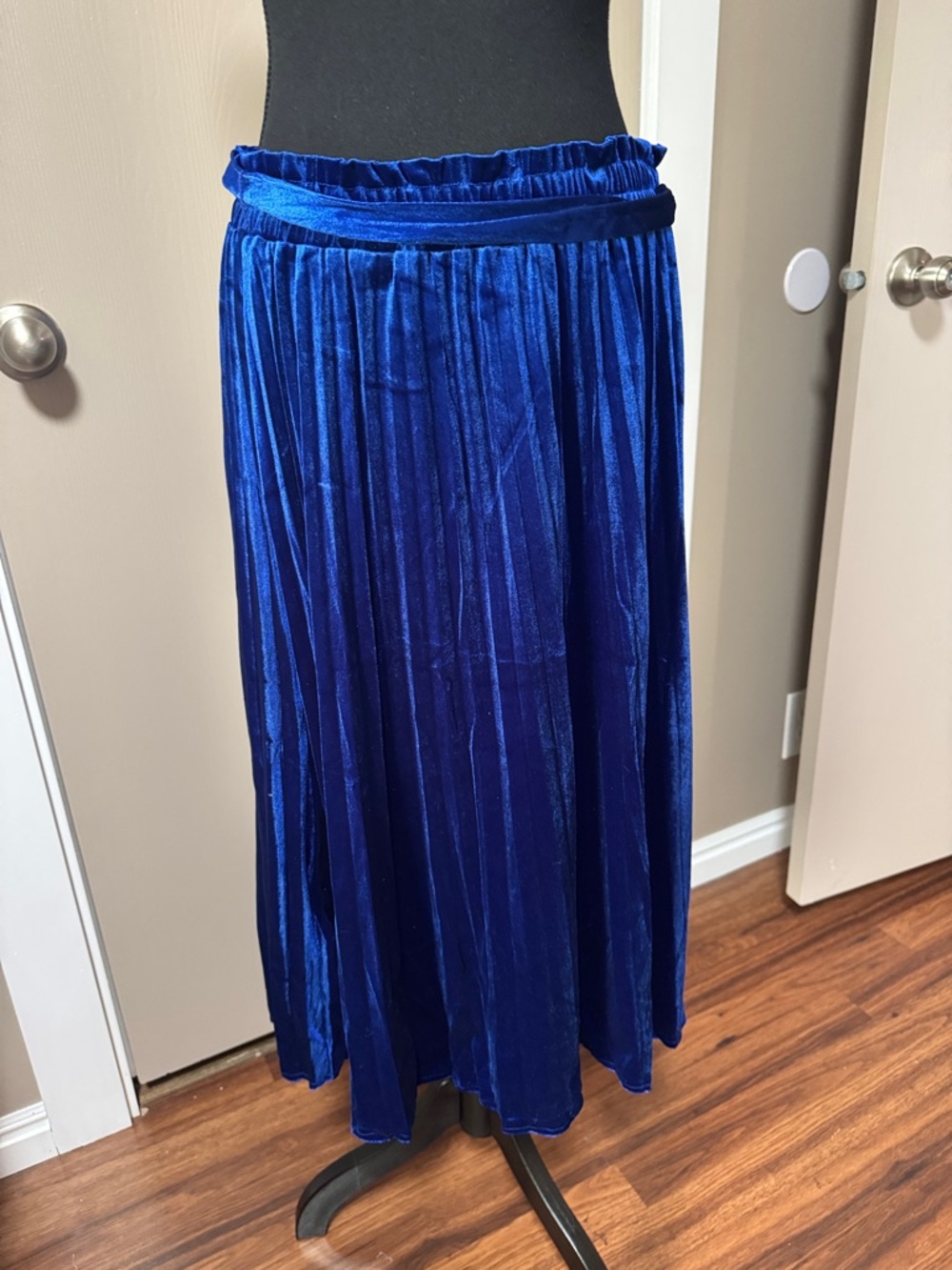 Women's Velvet Pleated Maxi Skirt — Cobalt Blue